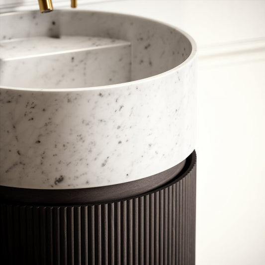 Chic Grey Oak Wood Grain Cylinder Vanity Unit 450mm