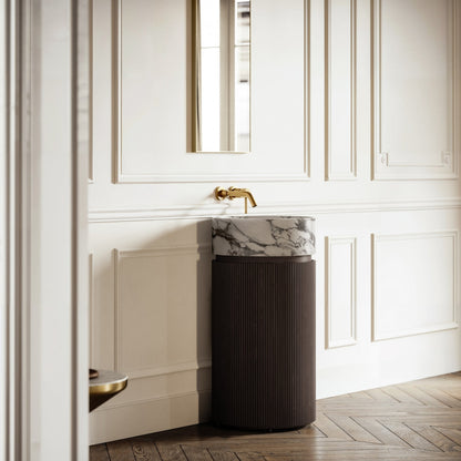 Chic Grey Oak Wood Grain Cylinder Vanity Unit 450mm