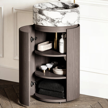 Chic Grey Oak Wood Grain Cylinder Vanity Unit 450mm