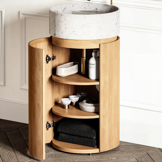 Chic Oak Wood Grain Cylinder Vanity Unit 450mm