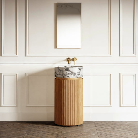 Chic Oak Wood Grain Cylinder Vanity Unit 450mm