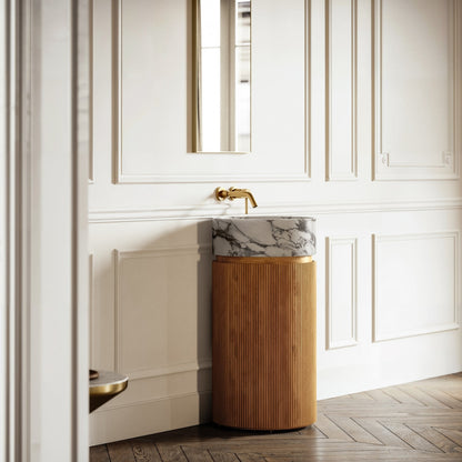 Chic Oak Wood Grain Cylinder Vanity Unit 450mm