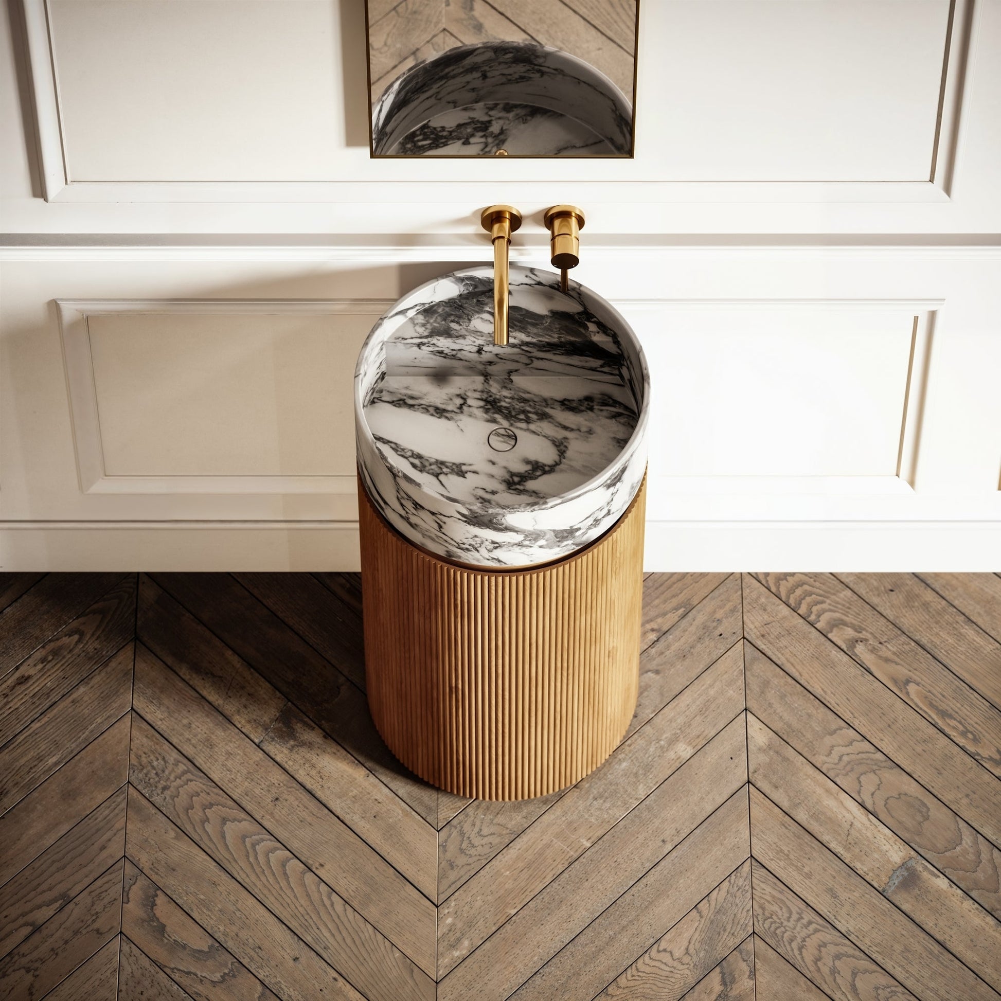 Chic Oak Wood Grain Cylinder Vanity Unit 450mm