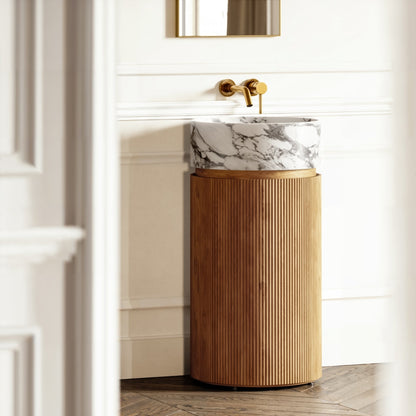 Chic Oak Wood Grain Cylinder Vanity Unit 450mm