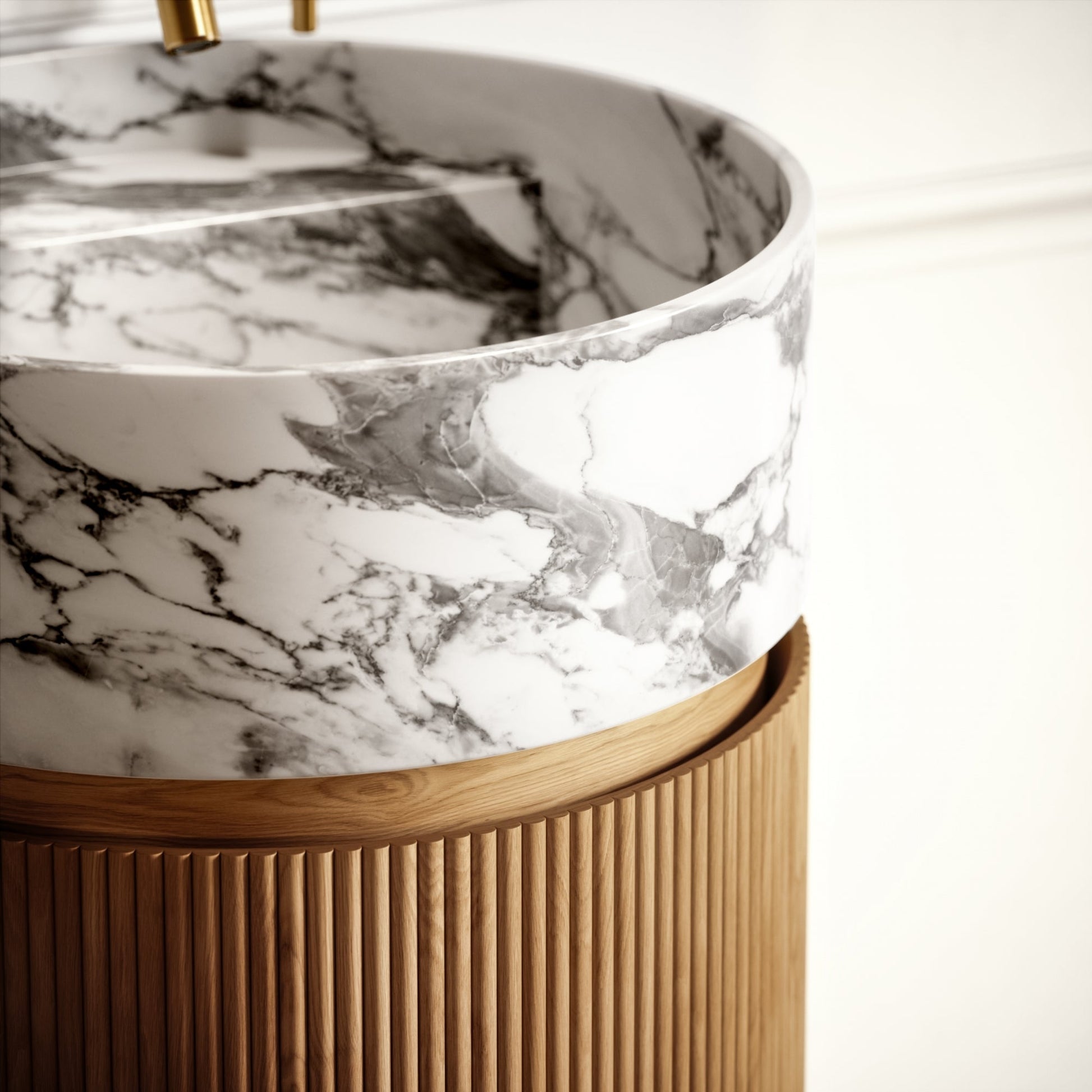 Chic Oak Wood Grain Cylinder Vanity Unit 450mm