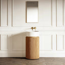 Chic Natural Oak Wood Grain Cylinder Vanity Unit with Stone Basin 450mm