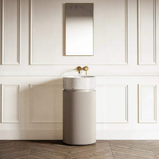 Chic Velvet Beige Wood Grain Cylinder Vanity Unit 450mm