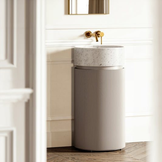 Chic Velvet Beige Wood Grain Cylinder Vanity Unit 450mm