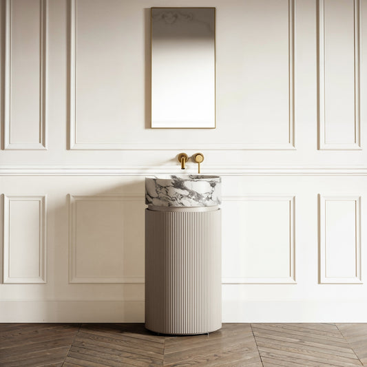 Chic Velvet Beige Wood Grain Cylinder Vanity Unit 450mm