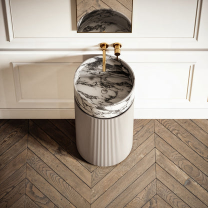 Chic Velvet Beige Wood Grain Cylinder Vanity Unit 450mm