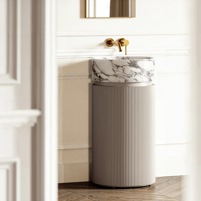 Chic Velvet Beige Wood Grain Cylinder Vanity Unit 450mm