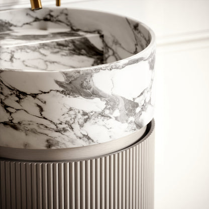 Chic Velvet Beige Wood Grain Cylinder Vanity Unit 450mm