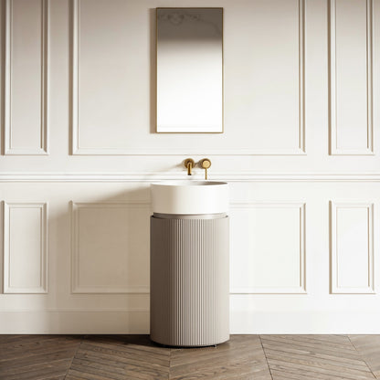 Chic Velvet Beige Wood Grain Cylinder Vanity Unit with Stone Basin 450mm
