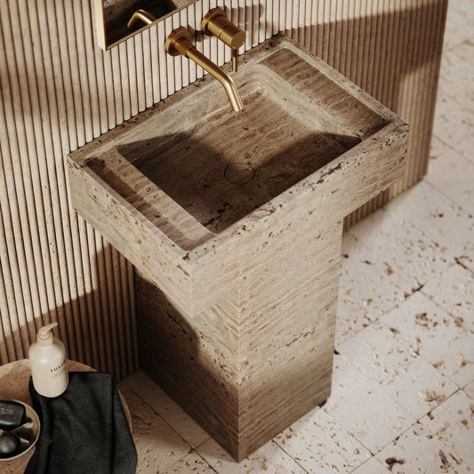 Concerto Travertine Stone Pedestal Basin 600mm