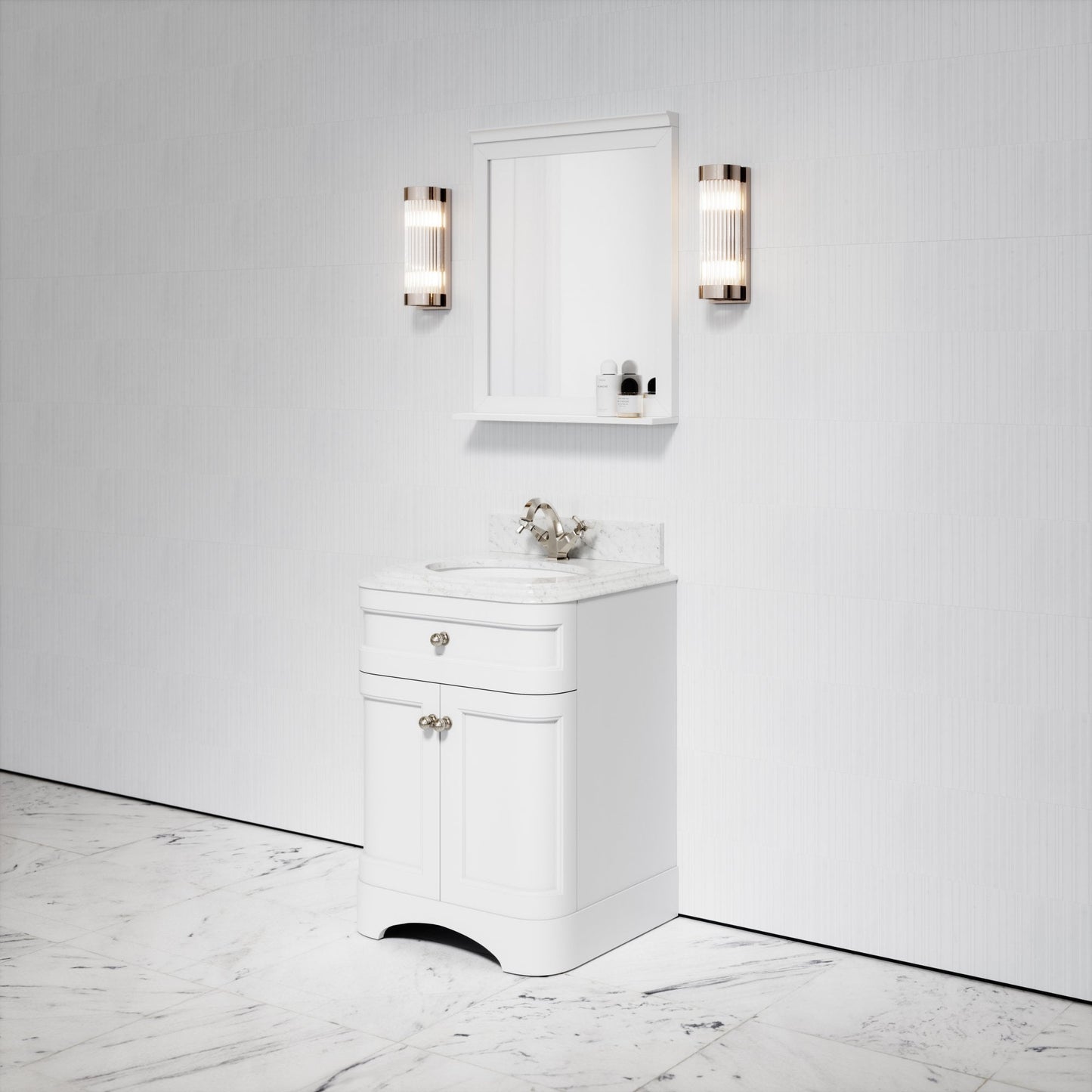 Connaught Carrara Marble Floorstanding Vanity Unit (Primed White) 600mm