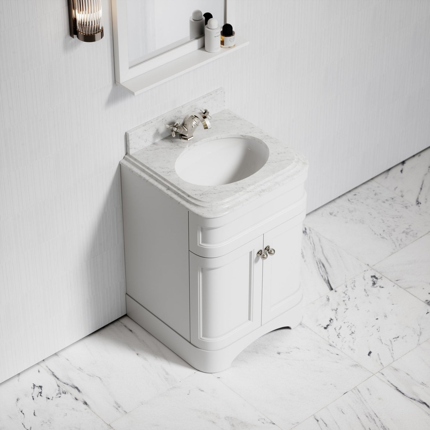 Connaught Carrara Marble Floorstanding Vanity Unit (Primed White) 600mm