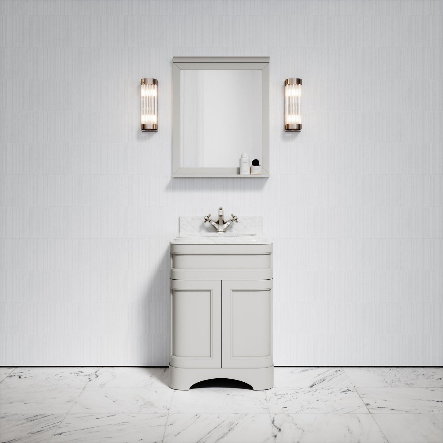 Connaught Matte Stone Carrara Marble Floorstanding Vanity Unit 600mm