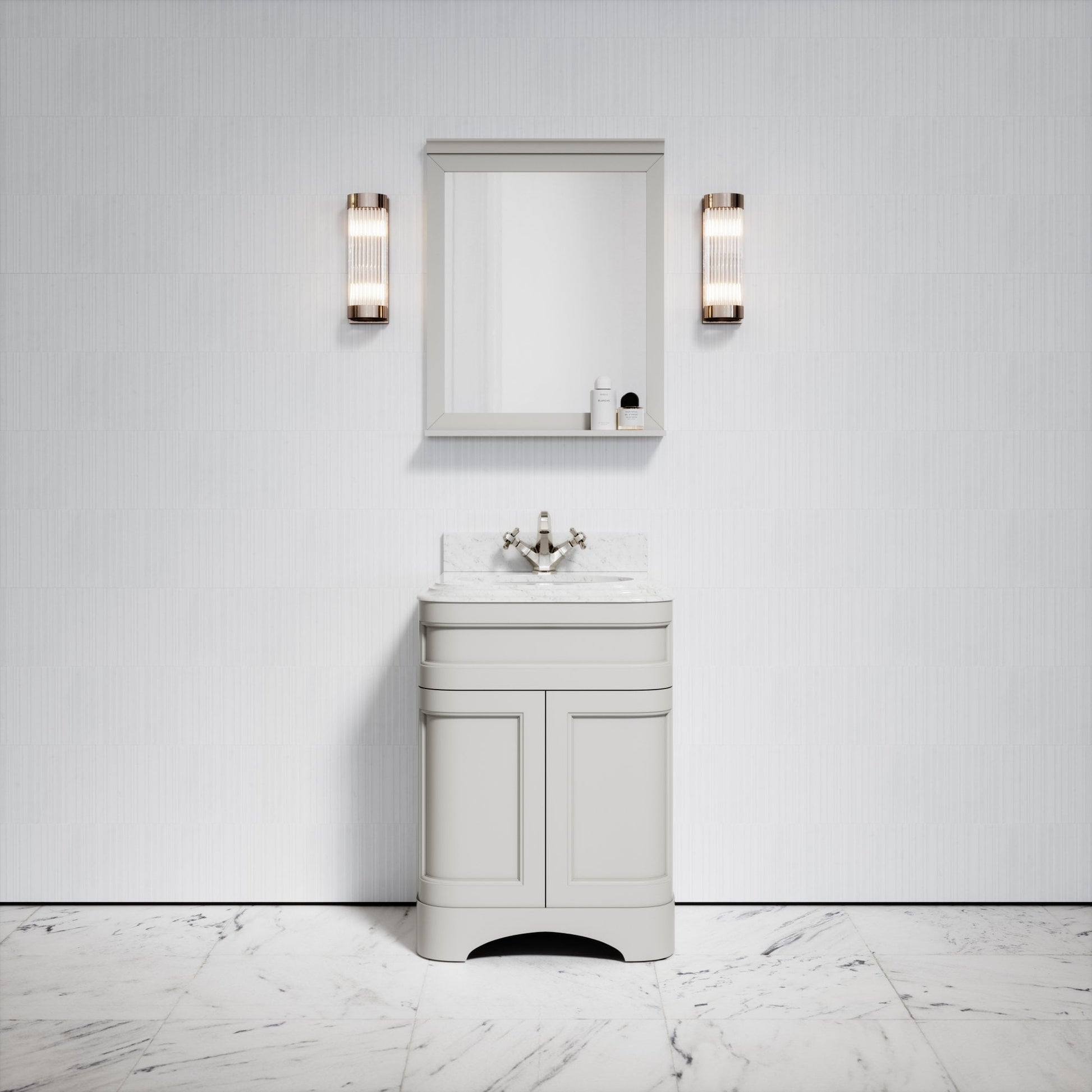 Connaught Matte Stone Carrara Marble Floorstanding Vanity Unit 600mm