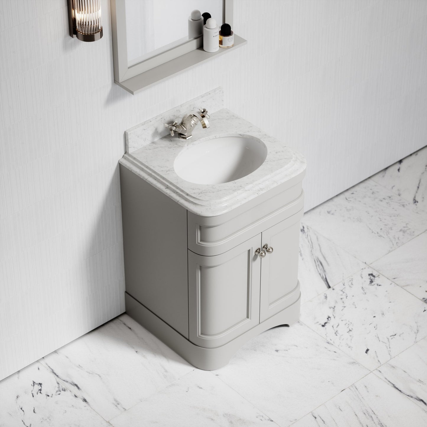 Connaught Matte Stone Carrara Marble Floorstanding Vanity Unit 600mm