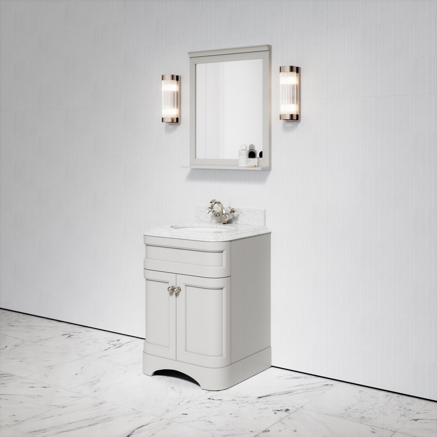 Connaught Matte Stone Carrara Marble Floorstanding Vanity Unit 600mm