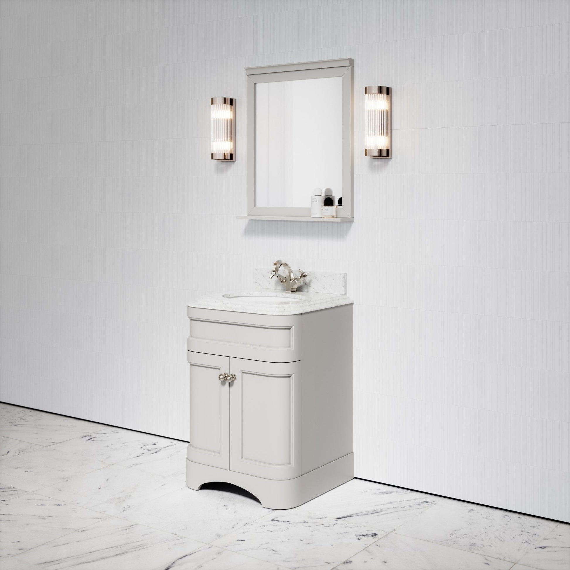 Connaught Matte Stone Carrara Marble Floorstanding Vanity Unit 600mm
