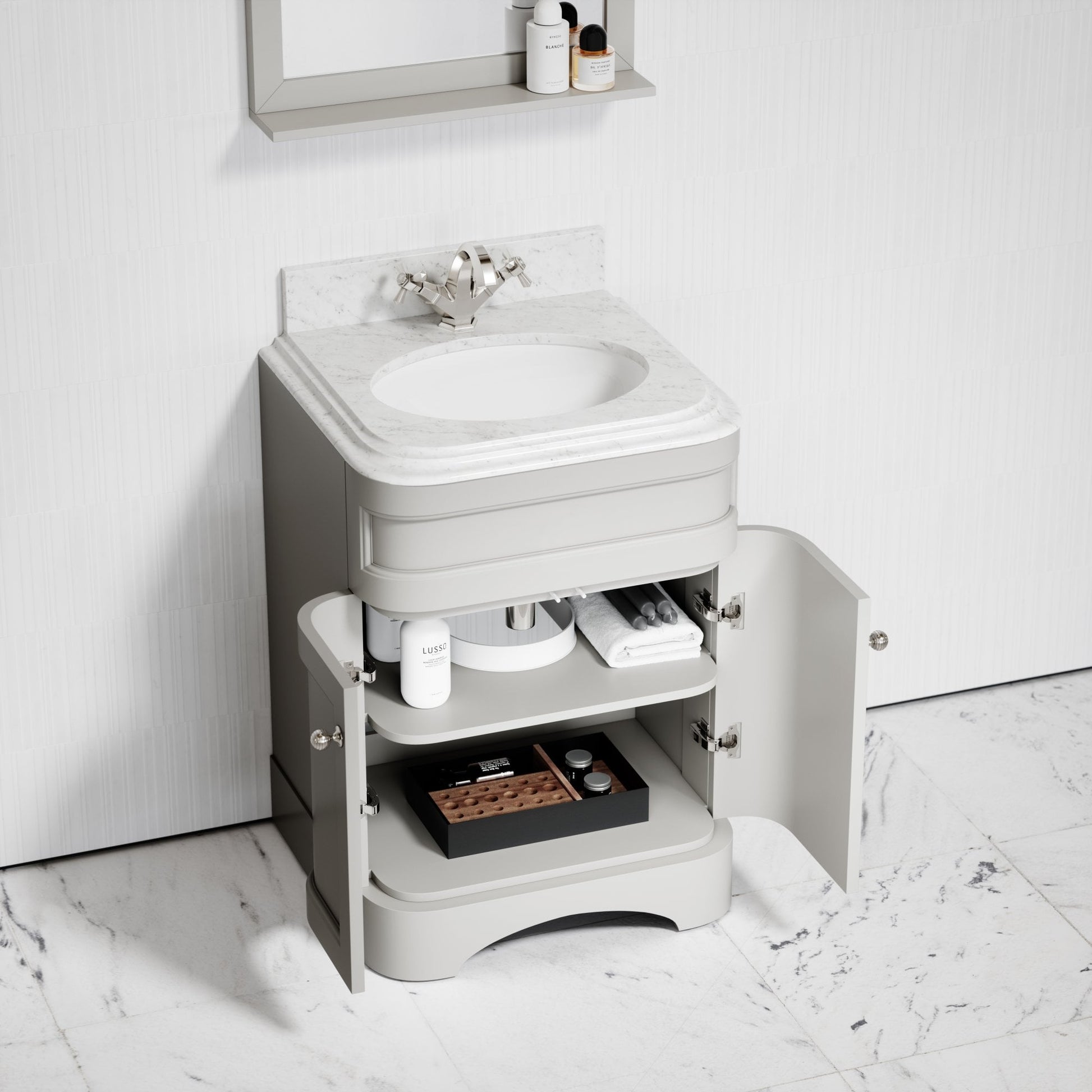Connaught Matte Stone Carrara Marble Floorstanding Vanity Unit 600mm