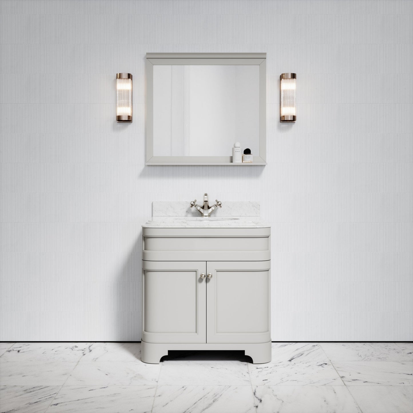 Connaught Matte Stone Carrara Marble Floorstanding Vanity Unit 800mm