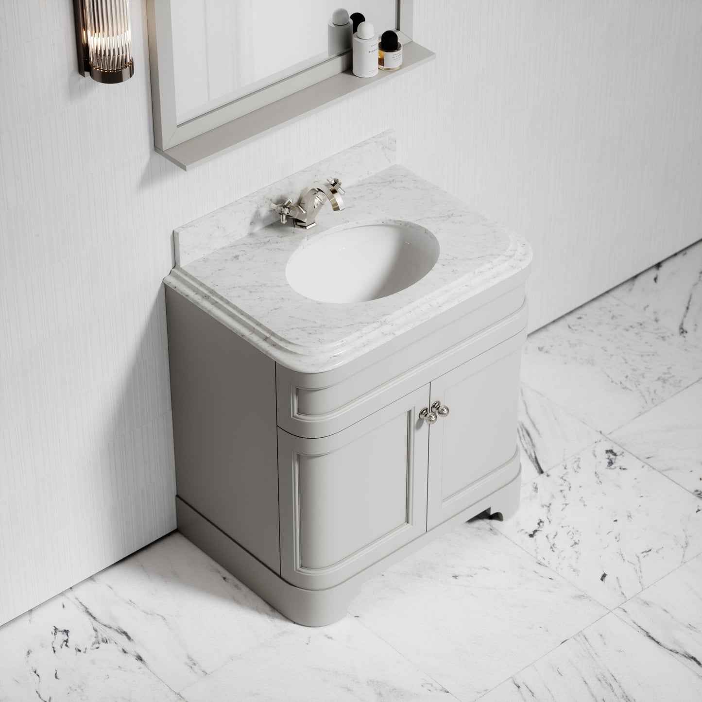 Connaught Matte Stone Carrara Marble Floorstanding Vanity Unit 800mm