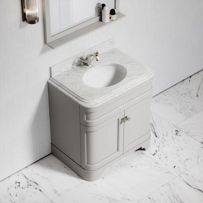 Connaught Matte Stone Carrara Marble Floorstanding Vanity Unit 800mm