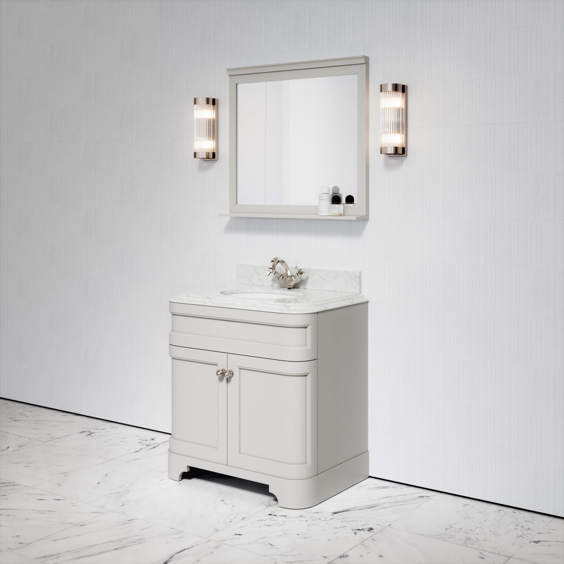 Connaught Matte Stone Carrara Marble Floorstanding Vanity Unit 800mm