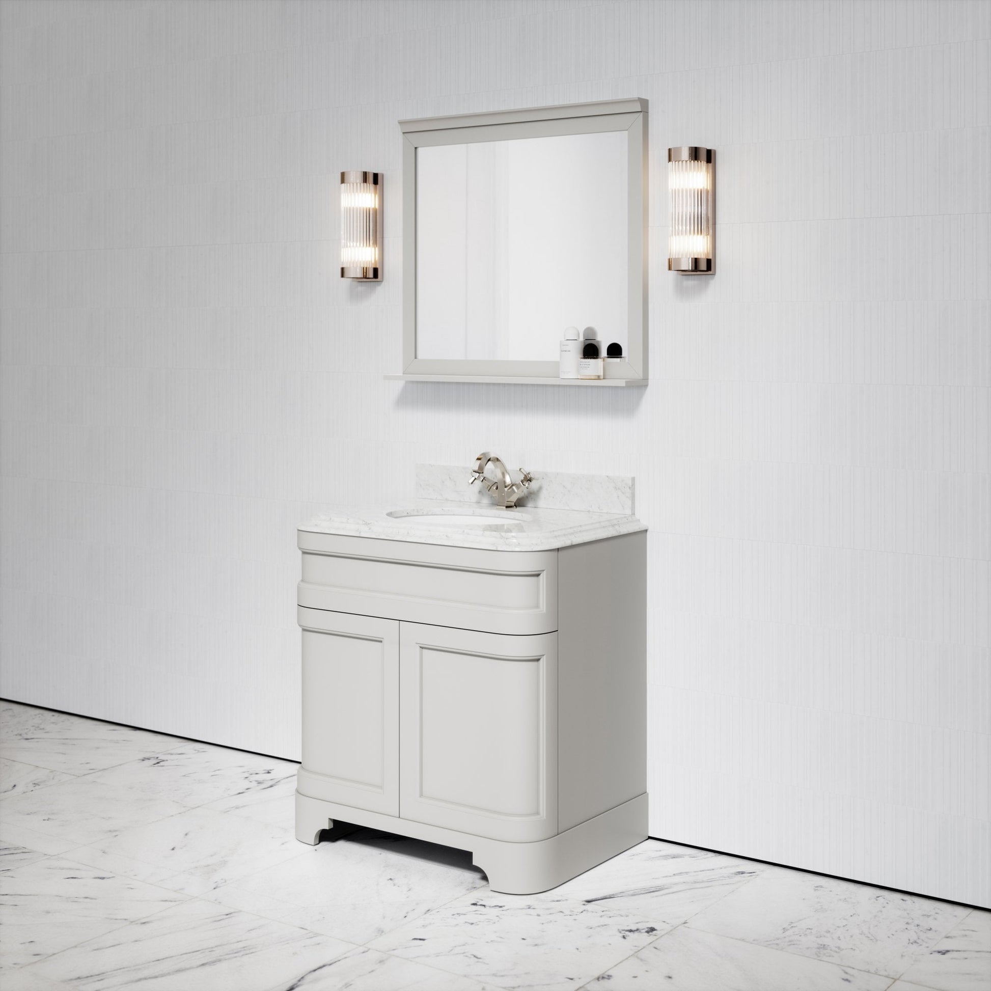 Connaught Matte Stone Carrara Marble Floorstanding Vanity Unit 800mm
