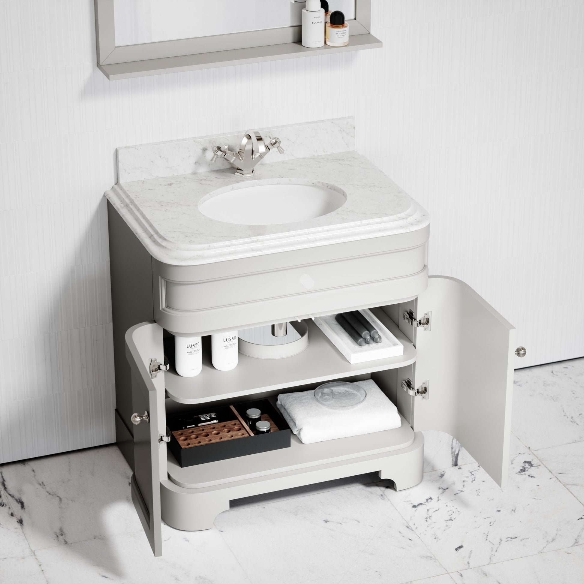Connaught Matte Stone Carrara Marble Floorstanding Vanity Unit 800mm