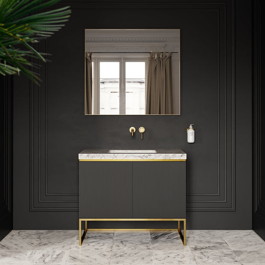Couture Matte Black Floorstanding Fluted Vanity Unit 1000mm
