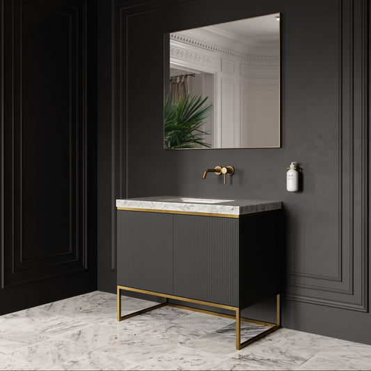 Couture Matte Black Floorstanding Fluted Vanity Unit 1000mm
