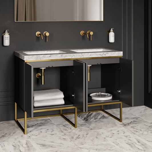 Couture Matte Black Floorstanding Fluted Vanity Unit 1200mm