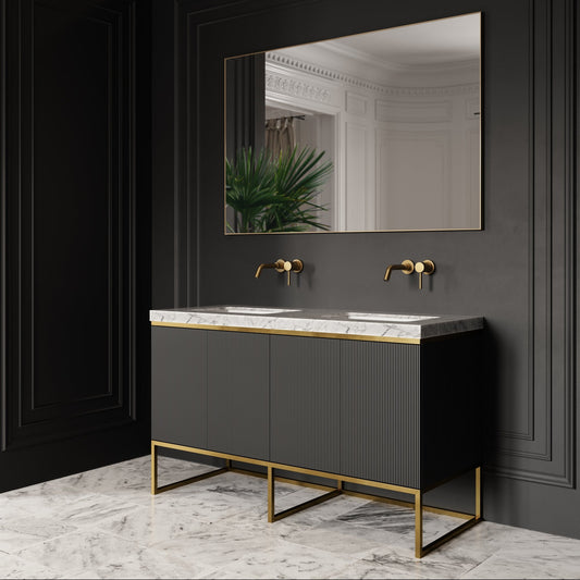 Couture Matte Black Floorstanding Fluted Vanity Unit 1400mm