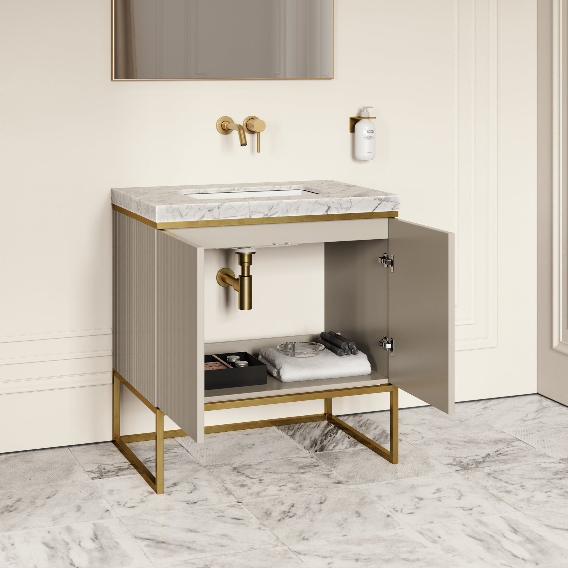 Couture Matte Velvet Beige Floorstanding Vanity Unit 800mm