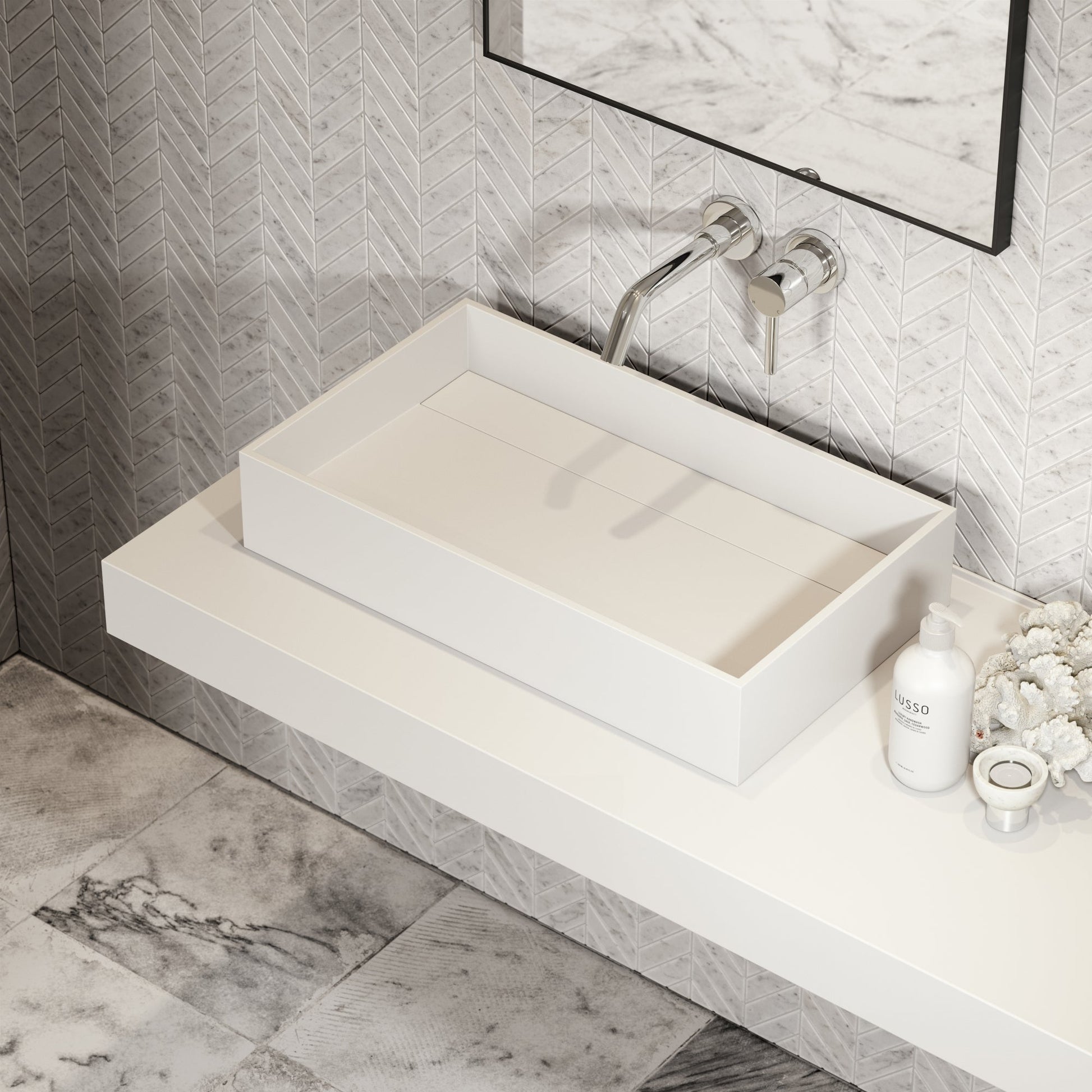 Cube Countertop Stone Basin 600mm