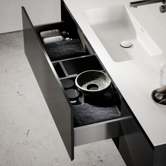 Cubik Black Wood Grain Vanity Unit 1500mm