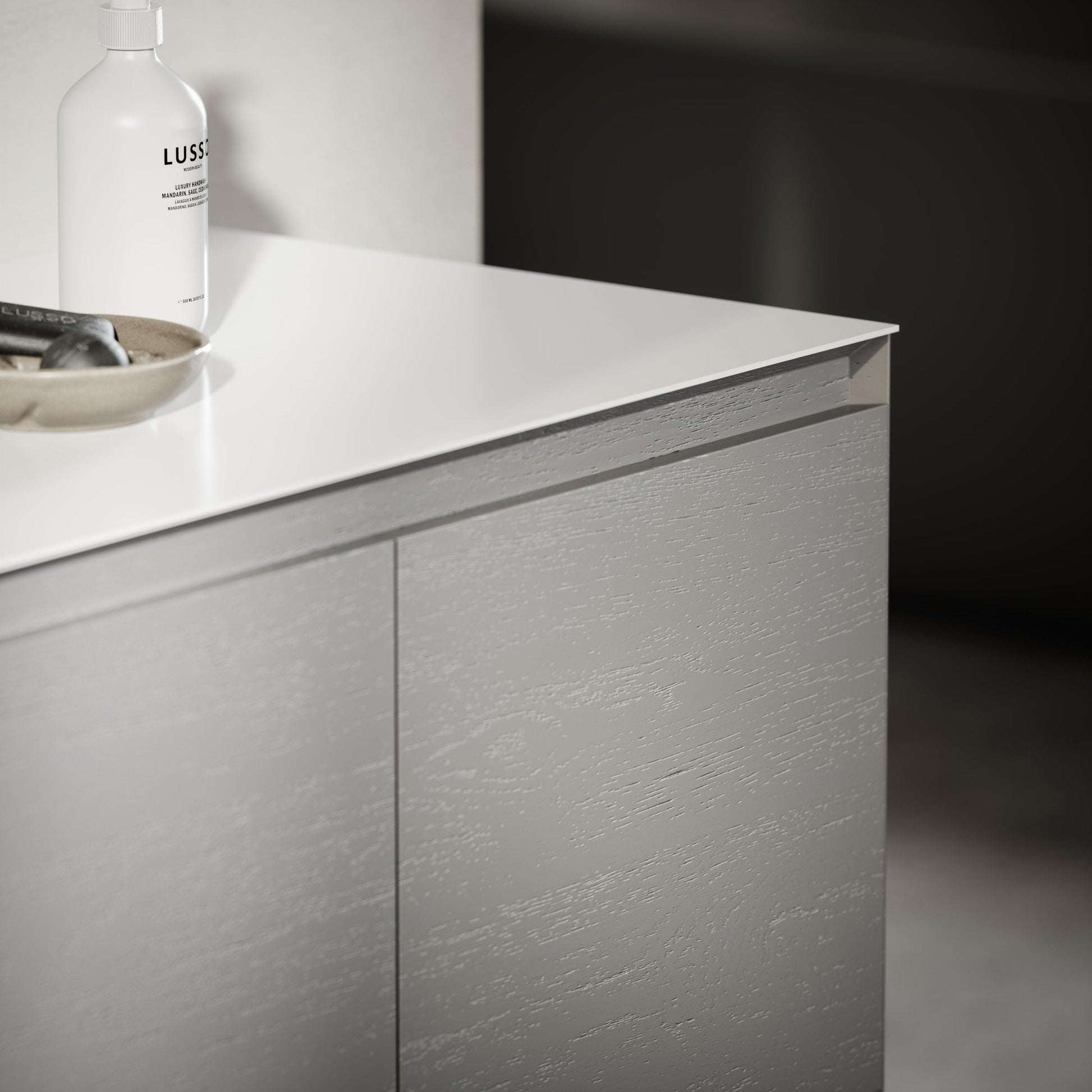 Cubik Pale Grey Wood Grain Vanity Unit 1500mm