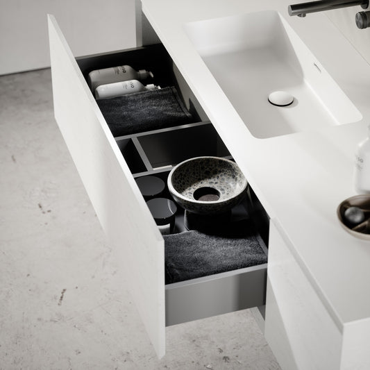 Cubik White Wood Grain Vanity Unit 1500mm