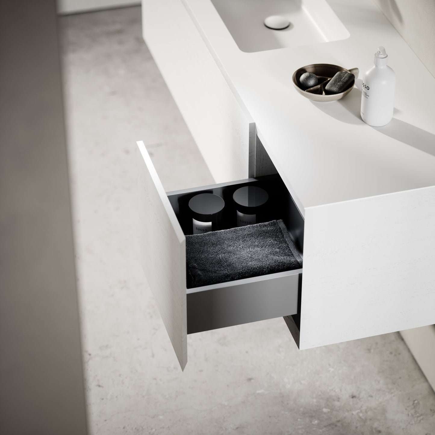 Cubik White Wood Grain Vanity Unit 1500mm