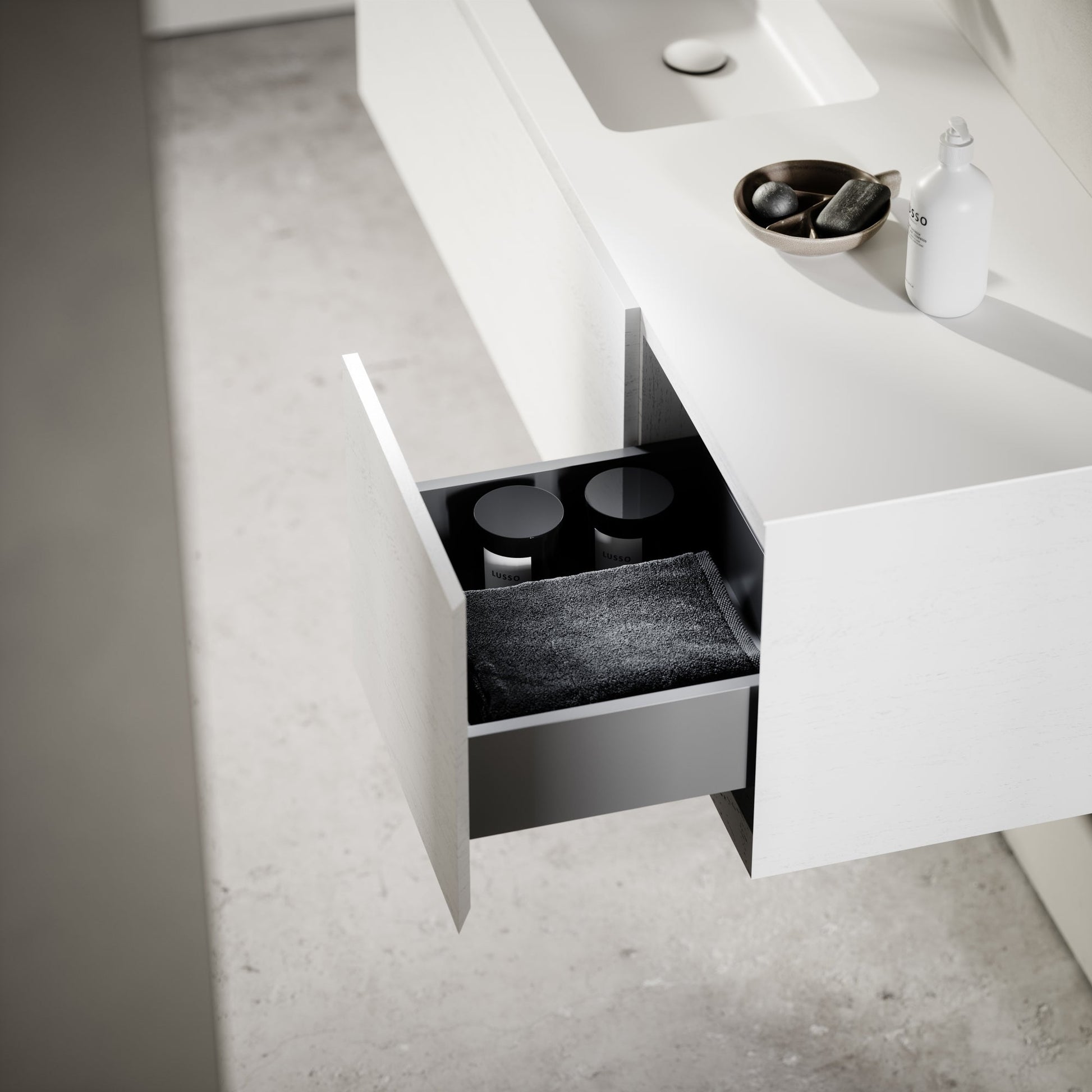 Cubik White Wood Grain Vanity Unit 1500mm