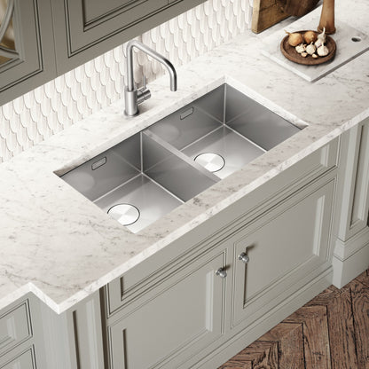 Cubo Brushed Stainless Undermount Double Kitchen Sink