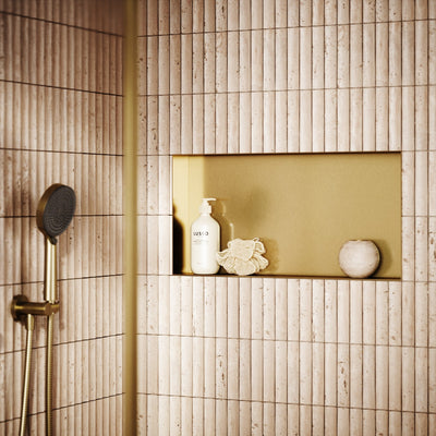 Cubox Frameless Brushed Gold Bathroom Shower Niche 600mm