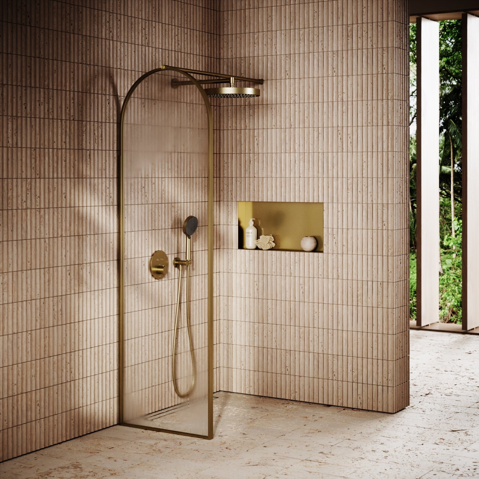 Cubox Frameless Brushed Gold Bathroom Shower Niche 600mm