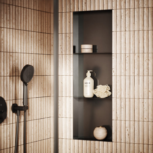 Cubox Frameless Gunmetal Bathroom Shower Niche 300mm
