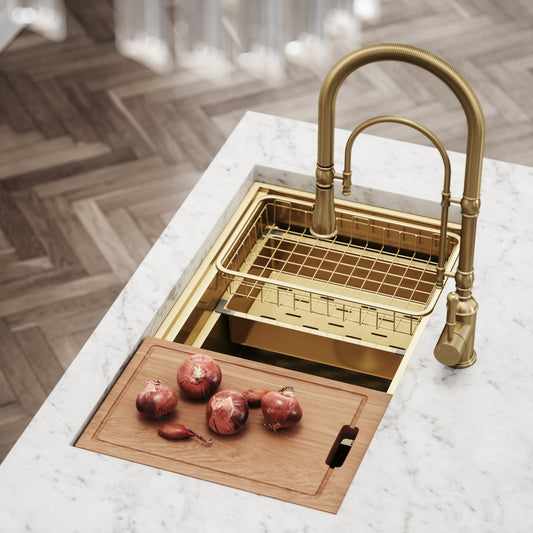 Cullinan Brushed Gold Undermount Workstation Sink 830mm