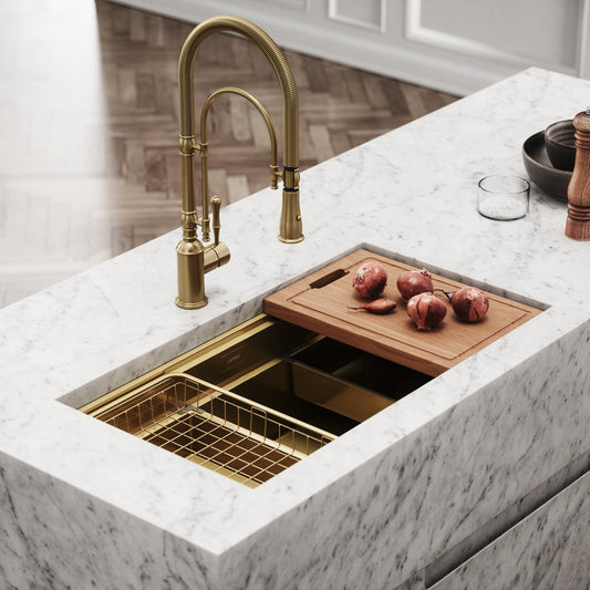 Cullinan Brushed Gold Undermount Workstation Sink 830mm