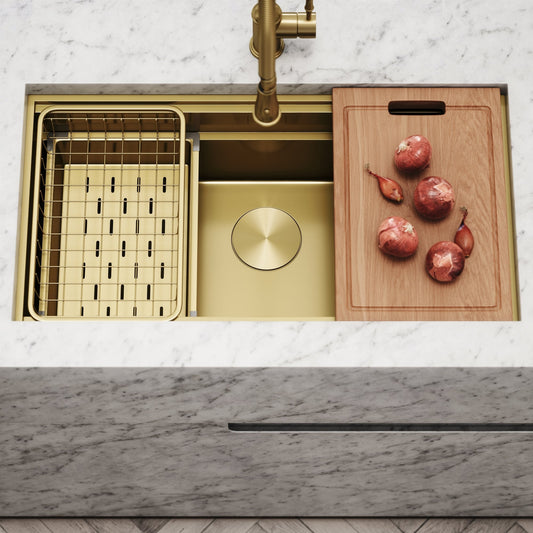 Cullinan Brushed Gold Undermount Workstation Sink 830mm